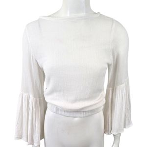 Jens Pirate Booty Revolve Gauze Crop Top Blouse Bell Sleeve Womens P S 2 4 White